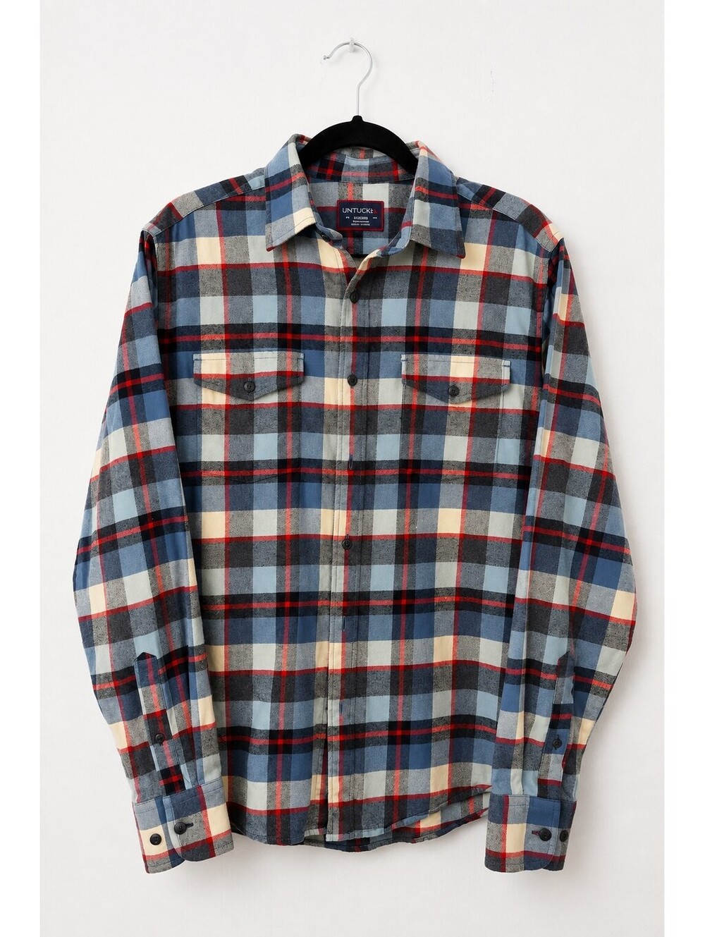 UNTUCKit Men's Plaid Flannel Shirt 100% Cotton Blue Red Medium M